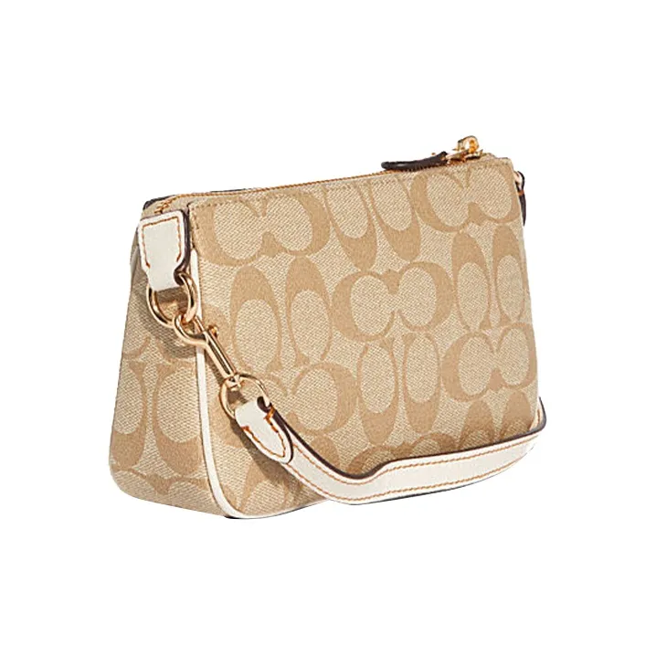 COACH Nolita 19 Coated Canvas With Pebbled Leather Pochette Wrist Bag Clutch Small Size Women's Khaki White-1