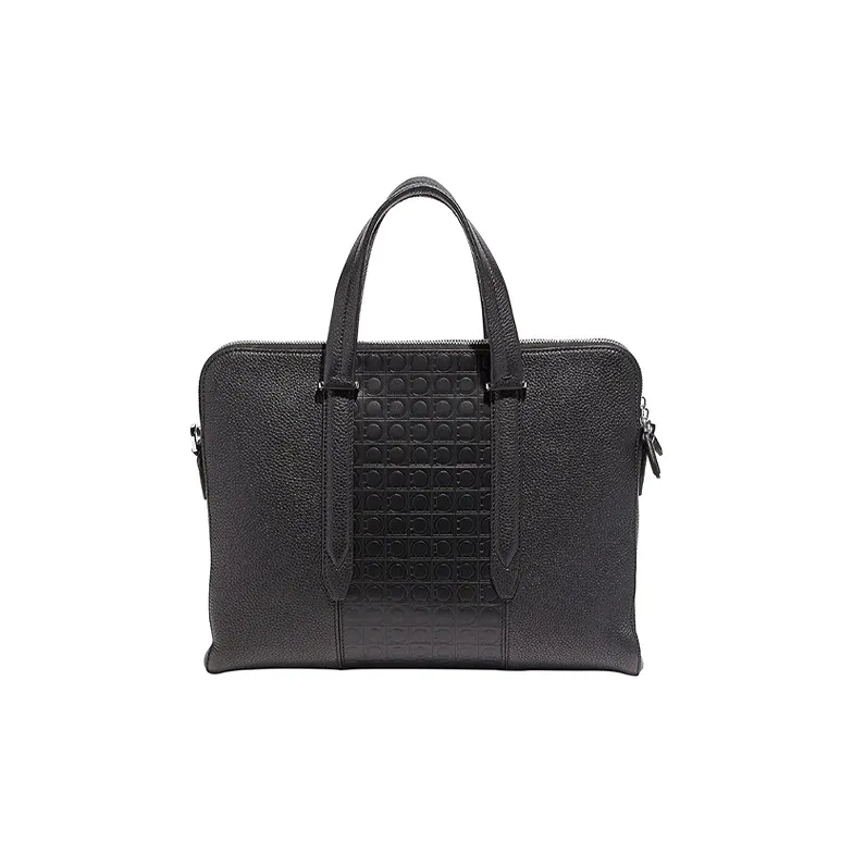 FERRAGAMO Gancini Calfskin Laptop Bag, Handbag, Shoulder Bag, Crossbody Bag, Briefcase Men's Black-2