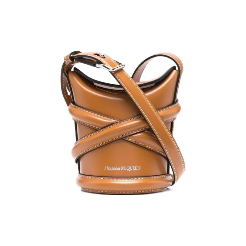 Alexander McQueen Smooth Cow Leather Bucket Bag, Crossbody Bag, Shoulder Bag Women's Brown-0