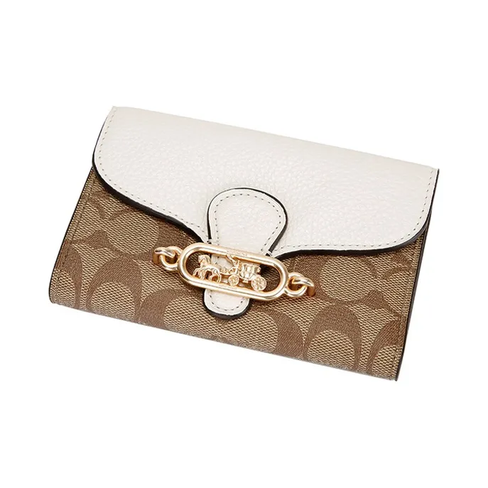 COACH Leather Coin Purse Clutch Regular Women's Khaki White-2