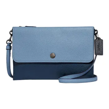 COACH Triple Polished Pebbled Leather Shoulder Bag Crossbody Bag Women's Light Blue With Dark Blue Accents
