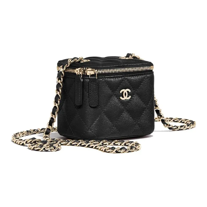 CHANEL 22c Early Spring Grain Embossed Cow Leather Crossbody Bags Mini Women's Black-1