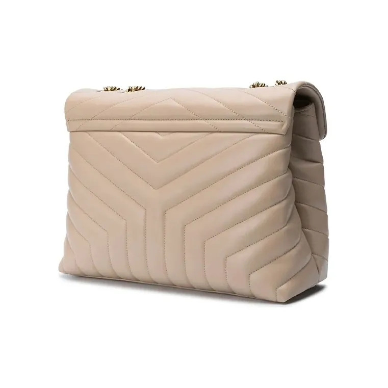 SAINT LAURENT LOULOU Quilted Leather Crossbody Bag, Shoulder Bag Medium Size Women's Beige-1