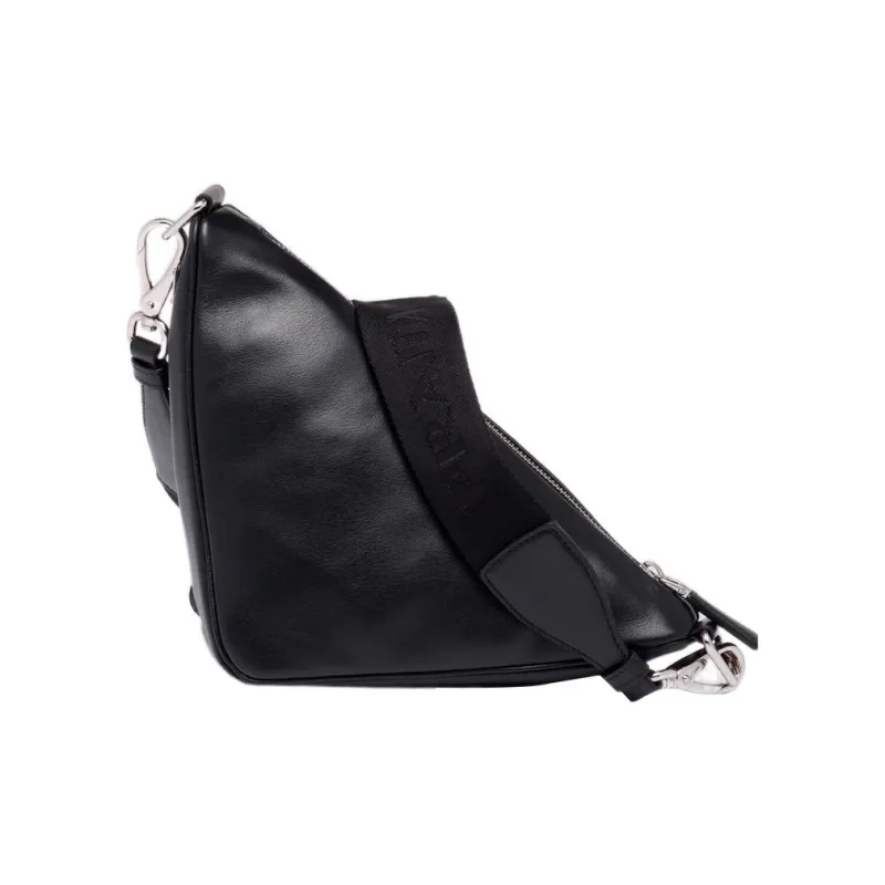 PRADA Triangle Leather Shoulder Bag Black-2
