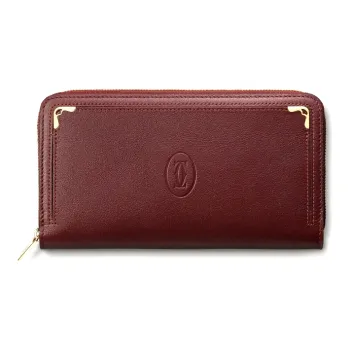 CARTIER Cow Leather Wallet Women's Burgundy