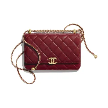 CHANEL WOC Calfskin With Metal Small Gold Ball Fortune Bag Chain Coin Purses Women's Burgundy