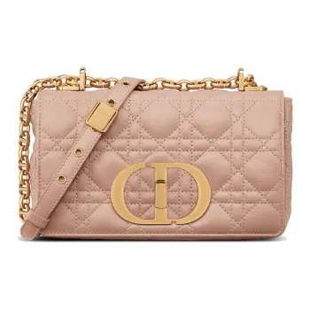 DIOR Caro Soft Cannage Calfskin Shoulder Bag Crossbody Bag Small Size Women's Nude Pink