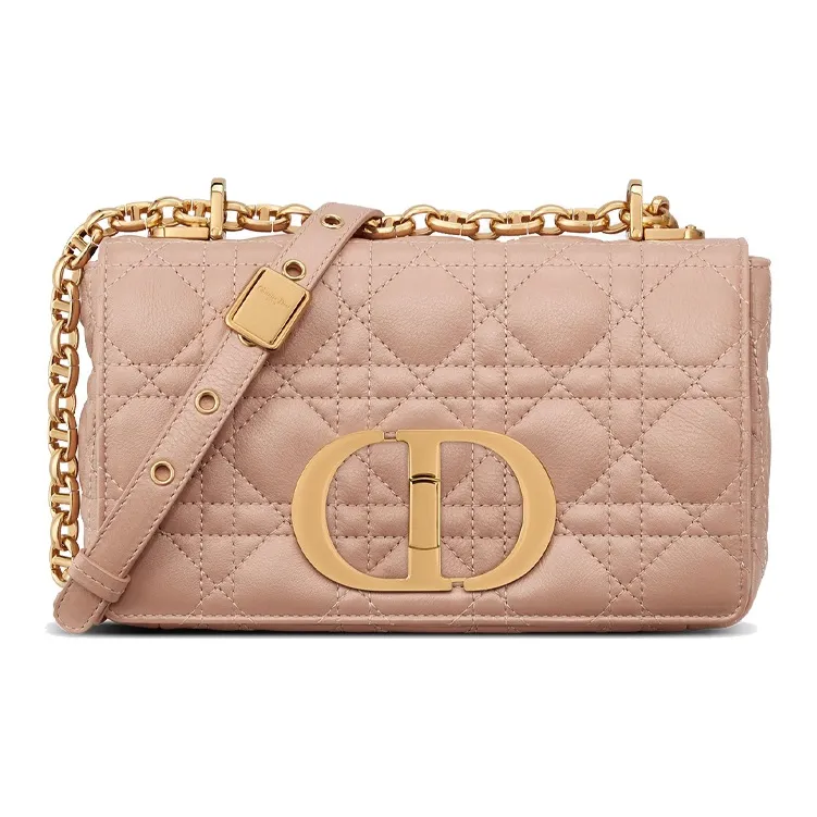 DIOR Caro Soft Cannage Calfskin Shoulder Bag Crossbody Bag Small Size Women's Nude Pink-0