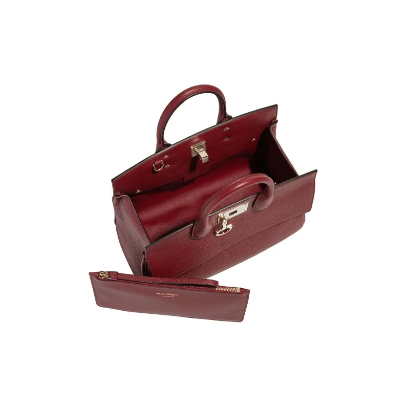 FERRAGAMO Studio Cow Leather Handbag Medium Size Women's Red-3