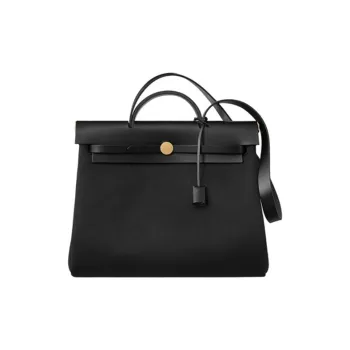 HERMES Herbag Zip Retourne Canvas With Leather Handbag, Shoulder Bag, Crossbody Bag Men's Black