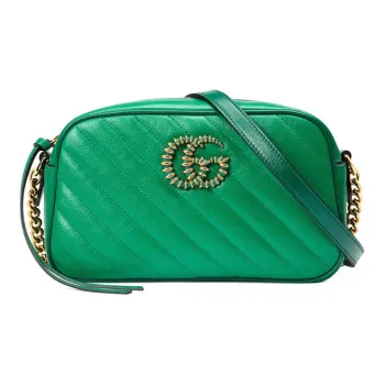 GUCCI Marmont Quilting Leather Camera Bag Shoulder Bag Crossbody Bag Small Size Women's Green & Bright Green