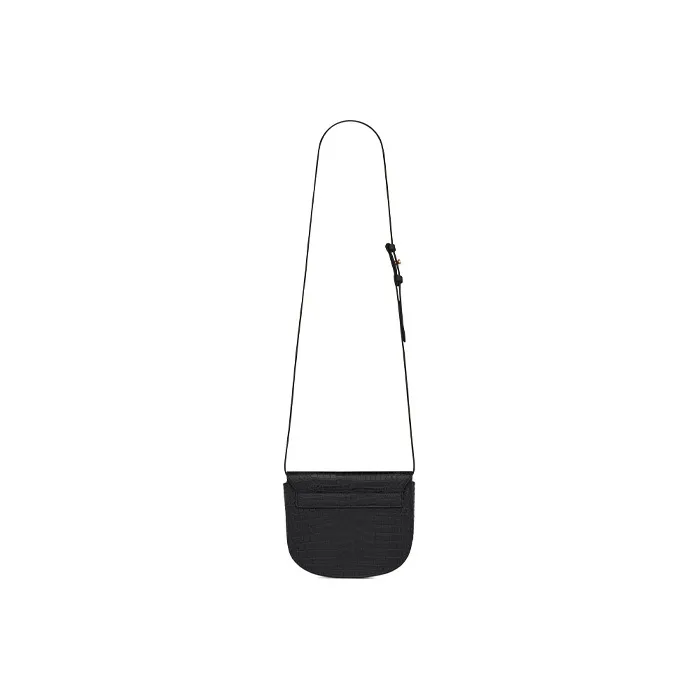 SAINT LAURENT KAIA Shiny Crocodile Pattern Embossed Cow Leather Saddle Bag Crossbody Shoulder Bag Women's Black-3