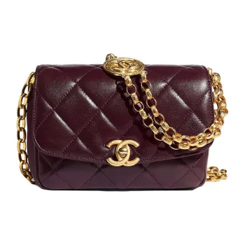 CHANEL Gold Coin Collection Sheepskin Makeup Bag Chain One Shoulder Flap Bag Women's Burgundy