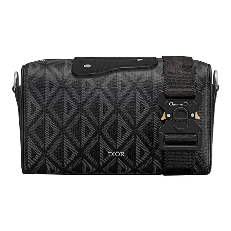 DIOR Lingot Smooth Cow Leather With Cotton Grey Canvas Handbag Shoulder Bag Crossbody Bag Men's Black-0