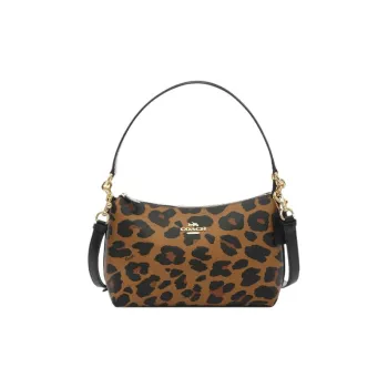 COACH Lewis Leather Shoulder Bag, Crossbody Bag Large Size Women's Leopard Print Brown