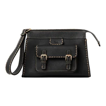 Chloe Buffalo Leather Clutch Trumpets Women's Black