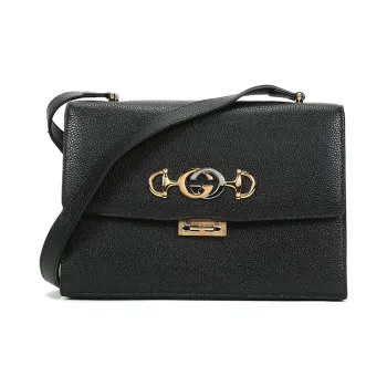 GUCCI Grained Leather Crossbody Bag Shoulder Bag Women's Black