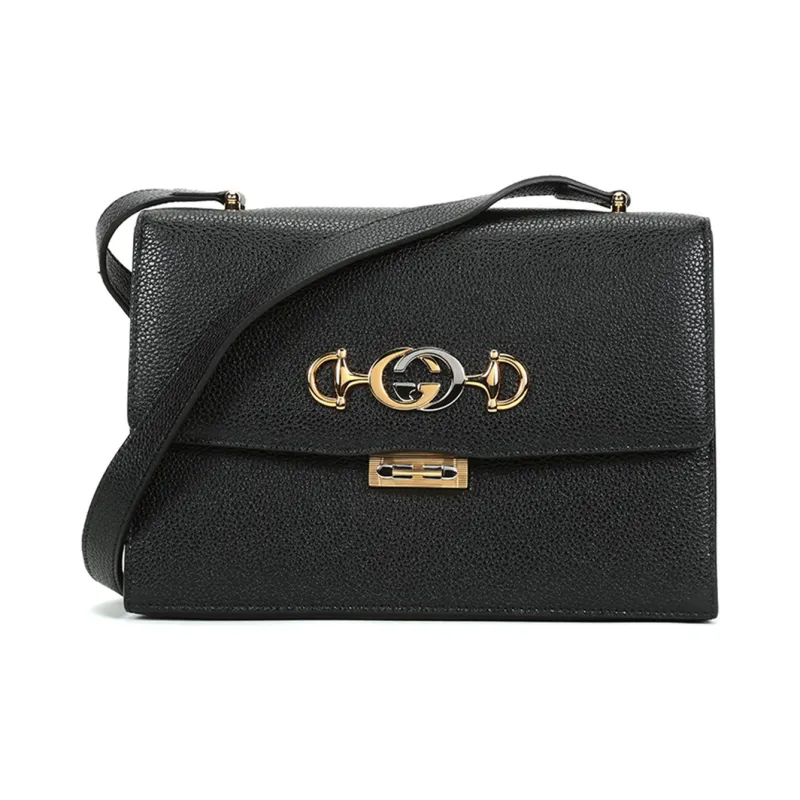 GUCCI Grained Leather Crossbody Bag Shoulder Bag Women's Black-0