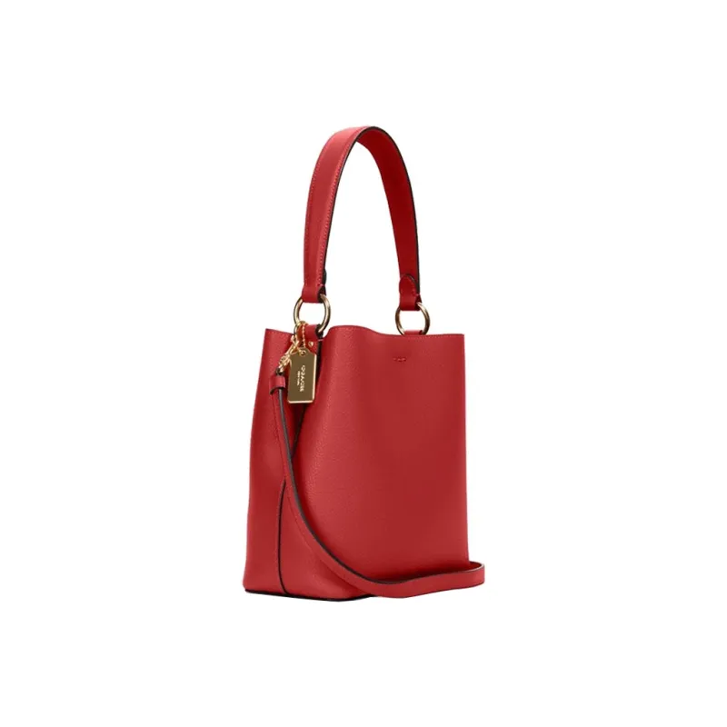 COACH Town Pebbled Leather Bucket Bag, Portable Crossbody Bag, Shoulder Bag Women's Red-1