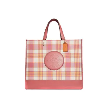 COACH Dempsey Fabric With Cow Leather Shoulder Bag Crossbody Bag Handbag Large Size Women's Pink Beige Check