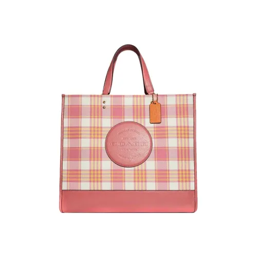 COACH Dempsey Fabric With Cow Leather Shoulder Bag Crossbody Bag Handbag Large Size Women's Pink Beige Check