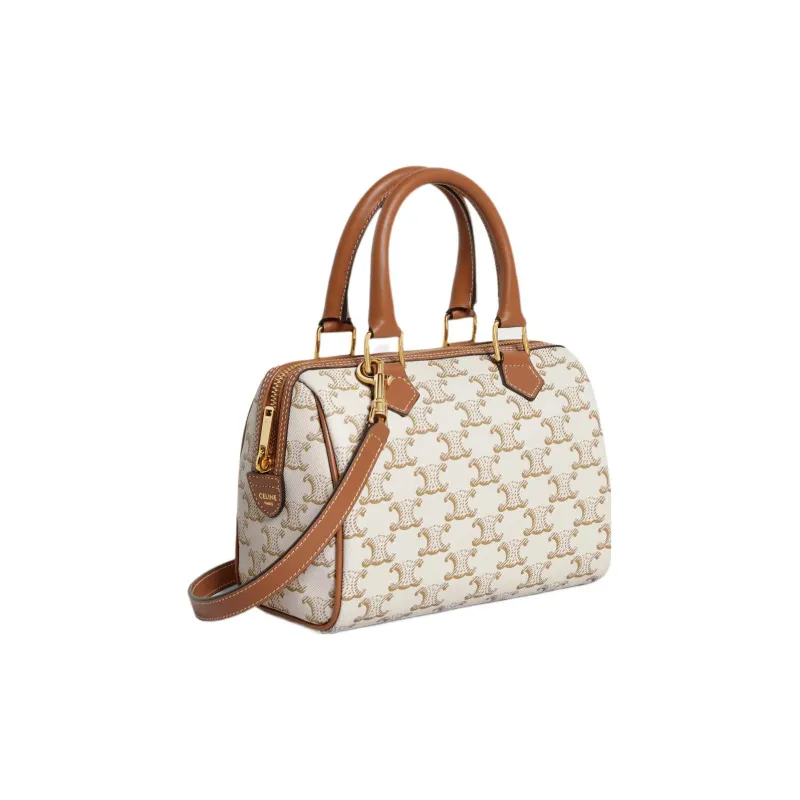 CELINE Cow Leather Boston Bag, Crossbody Bag, Shoulder Bag, Handbag Trumpets Women's White-1