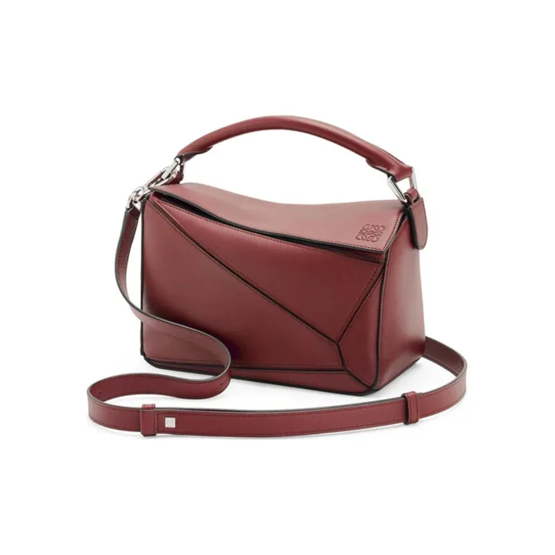 LOEWE Puzzle Calfskin Geometric Bag Puzzle Bag Shoulder Bag Crossbody Bag Handbag Small Size Women's Berry Red-1