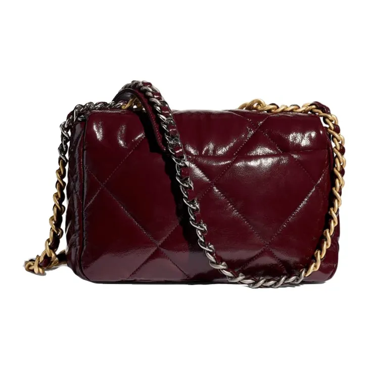 CHANEL Shiny Wrinkle Calfskin Flap Bag, Shoulder Bag, Crossbody Bag Trumpets Women's Burgundy-1