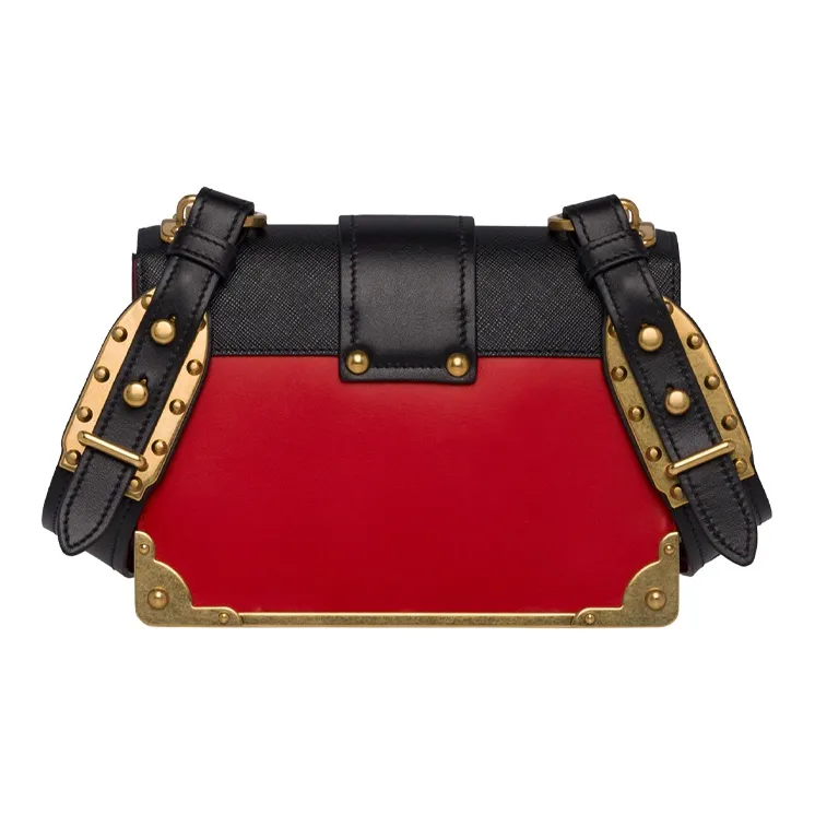 PRADA Cahier Cow Leather Shoulder Bag Crossbody Bag Women's Red/Black-2