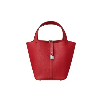 HERMES Picotin Cow Leather Basket Bag Handbag Bucket Bag Women's Casaque Chili Red