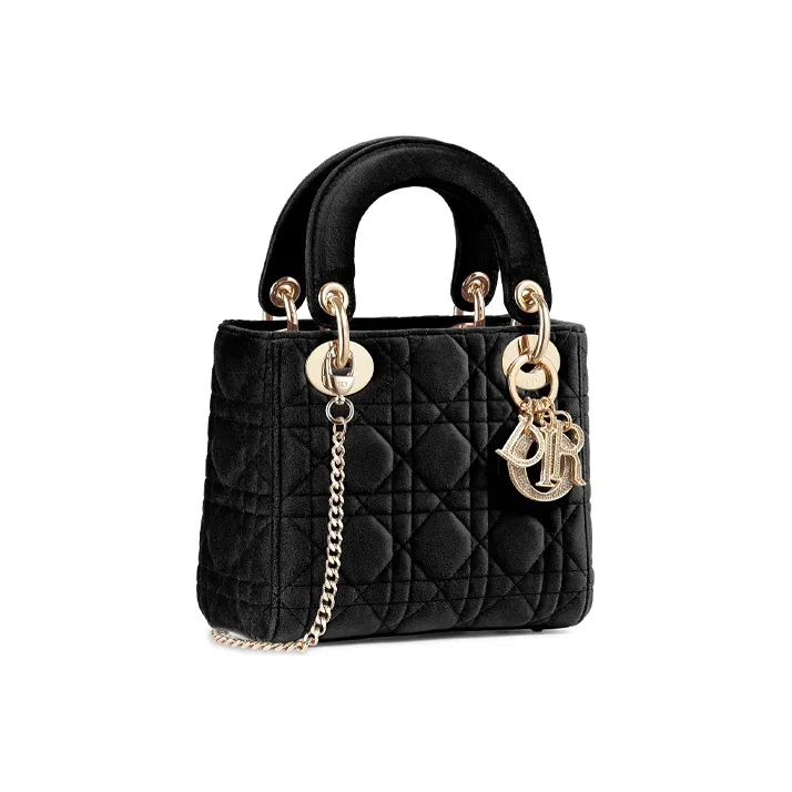 DIOR Lady Dior Velvet Dior Bag Shoulder Bag Crossbody Bag Handbag Mini Women's Black-1