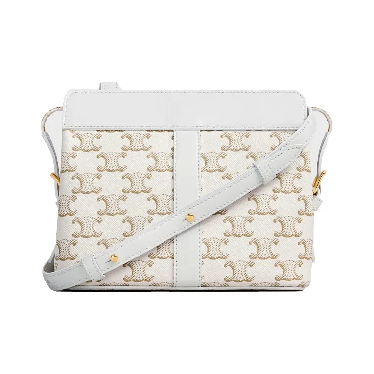 CELINE Triomphe Canvas Cow Leather Crossbody Bag Women's White-2