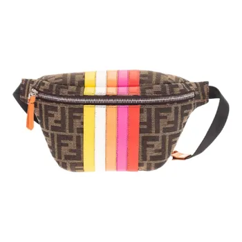 FENDI Jacquard Canvas With Leather Shoulder Bag Crossbody Bag Sling Bag Fanny Pack Kids' Brown