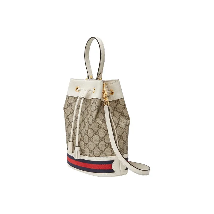 GUCCI Canvas With Leather Bucket Bags One Shoulder Handbag Crossbody Bag Small Size Women's Ebony/White-4