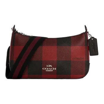COACH Jes Canvas Leather Bucket Bags Shoulder Bag Crossbody Bag Medium Size Women's Black Red