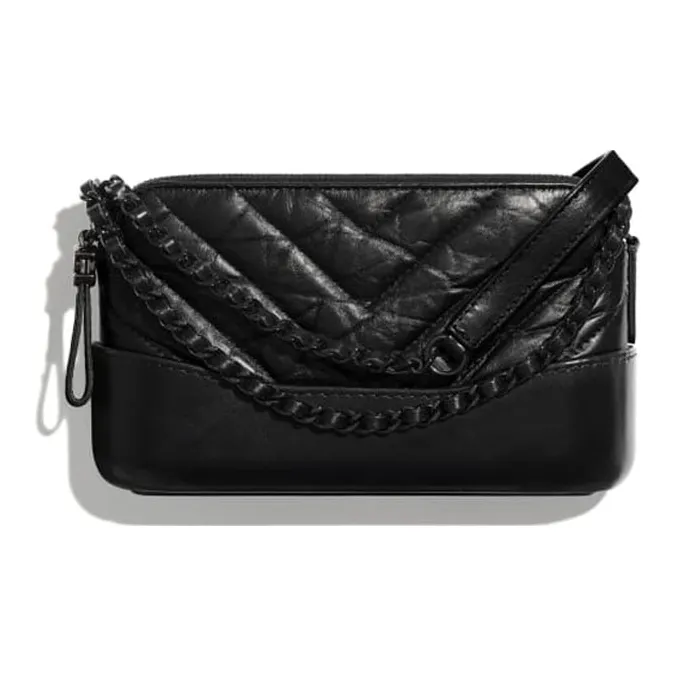 CHANEL GabrielleSo Black Calfskin Hobo Bag, Shoulder Bag, Crossbody Bag Mini Women's Black-0