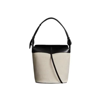 Burberry Cotton-Linen Blend With Leather Bucket Bags Shoulder Bag Crossbody Bag Handbag Women's Black/Beige