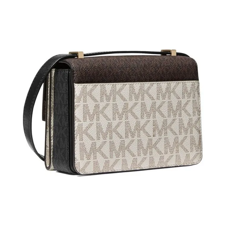 MICHAEL KORS Hendri Artificial Leather Messenger Bag, Shoulder Bag, Crossbody Bag Women's Dark Brown & Vanilla White-1