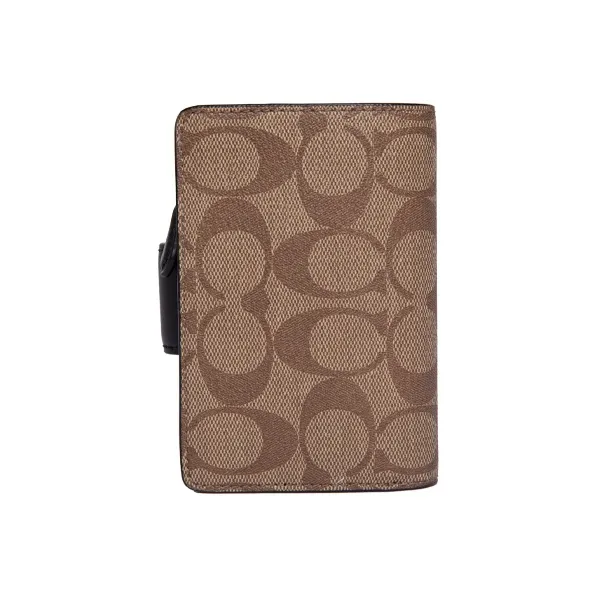 COACH Corner Zip Canvas With Leather Wrist Bag Clutch Mahjong Wallet Women's Brown/Black-1