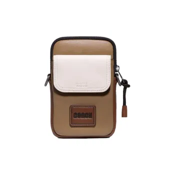 COACH Pacer Cow Leather Cell Phone Pouch, Shoulder Bag, Crossbody Bag Regular Men's Brown, White & Multicolor