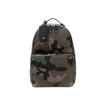 Valentino Fabric With Leather Backpack Regular Unisex Camouflage/Army Green