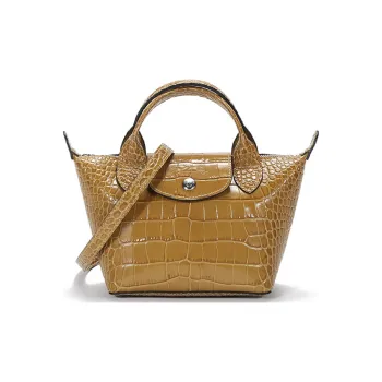 LONGCHAMP Le Pliage Cuir Cow Leather Dumpling Bag Portable Crossbody Bag Shoulder Bag Mini Women's Withered Tea Color