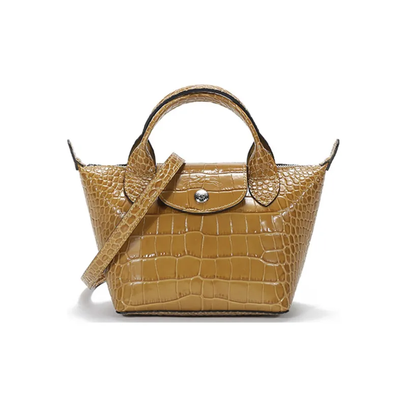 LONGCHAMP Le Pliage Cuir Cow Leather Dumpling Bag Portable Crossbody Bag Shoulder Bag Mini Women's Withered Tea Color-0