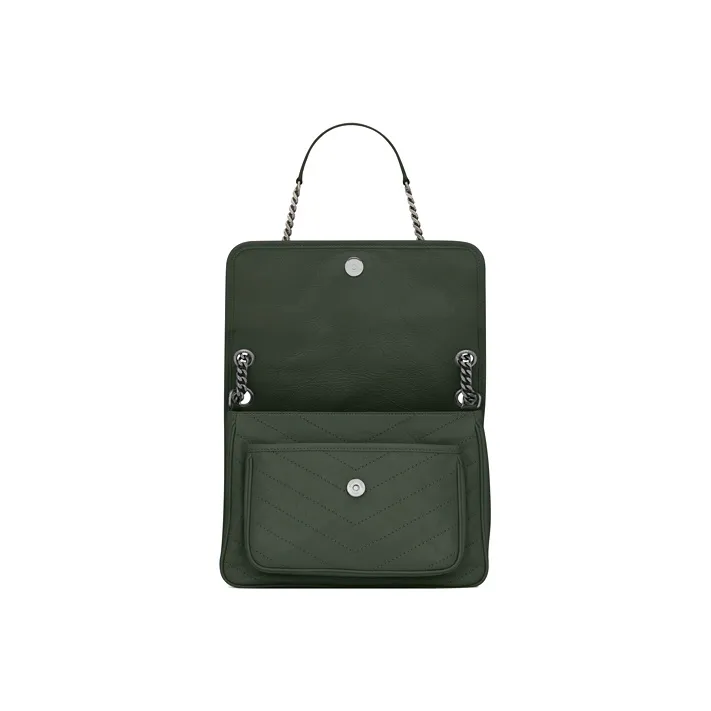 SAINT LAURENT Niki Cow Leather Hobo Bag Crossbody Bag Shoulder Bag Women's Dark Green-4