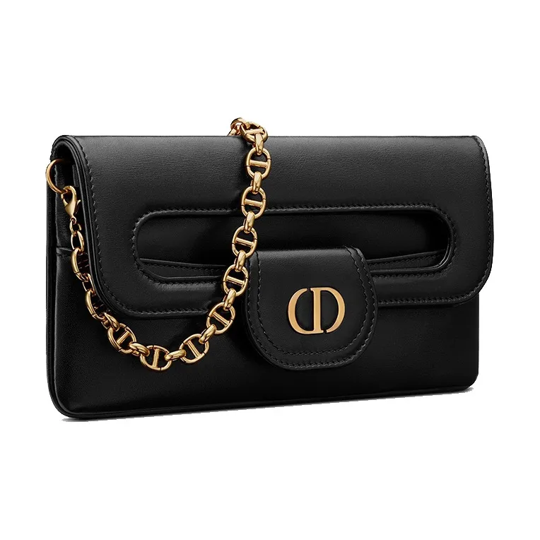 DIOR D Bubble Collection Smooth Cow Leather Handbag Shoulder Bag Women's Black-1
