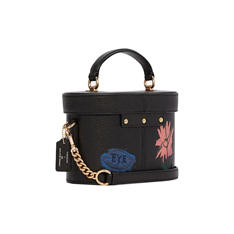 COACH Basquiat Collaboration PVC Makeup Bag Box Bag Handbag Crossbody Bag Small Size Women's Black Print-1