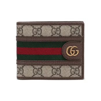 GUCCI Ophidia Canvas With Leather Wallet Men's Beige & Ebony