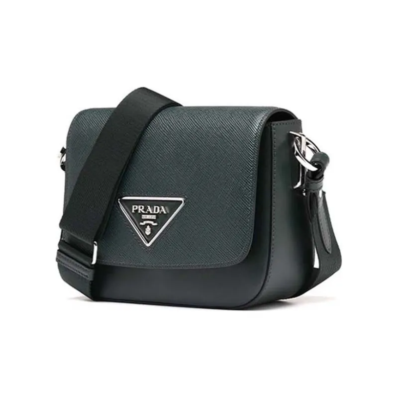 PRADA Luggage Collection Cow Leather Shoulder Bag Women's Green-3