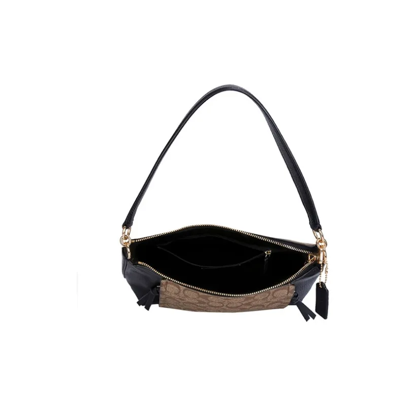 COACH Marlon Canvas With Leather Crossbody Bag Shoulder Bag Handbag Women's Black & Brown Monogram-2