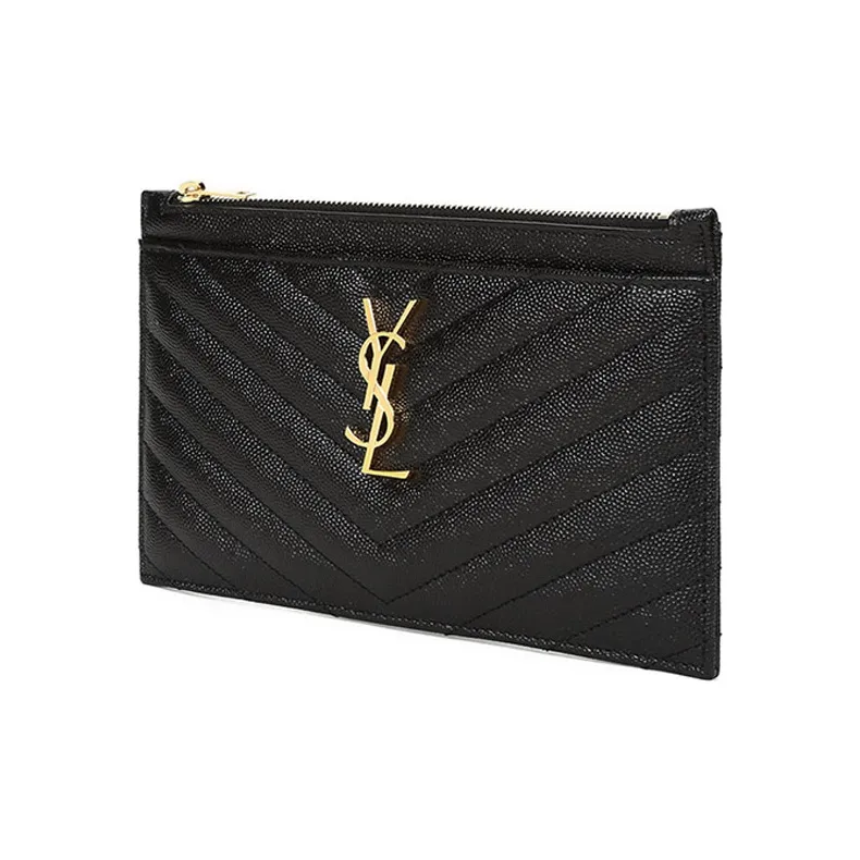 SAINT LAURENT Calfskin Wallet Clutch Regular Women's Black-1